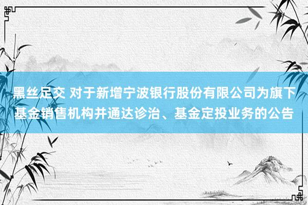 黑丝足交 对于新增宁波银行股份有限公司为旗下基金销售机构并通达诊治、基金定投业务的公告