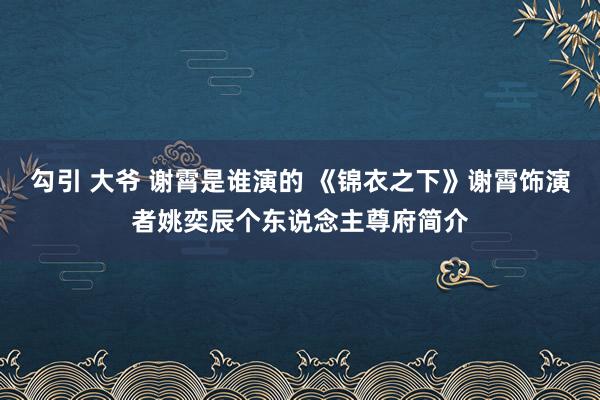 勾引 大爷 谢霄是谁演的 《锦衣之下》谢霄饰演者姚奕辰个东说念主尊府简介